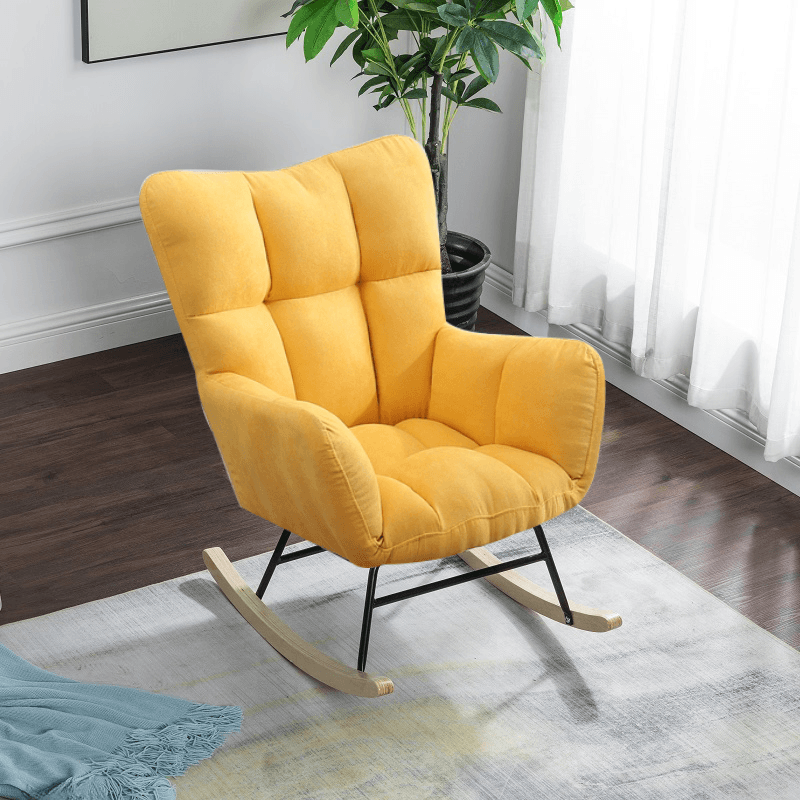 Simplistic Scratch-immune Padded Recessed Arm Ottoman Upholstered 2 Piece Set Bedroom Rocking Chair - image 9