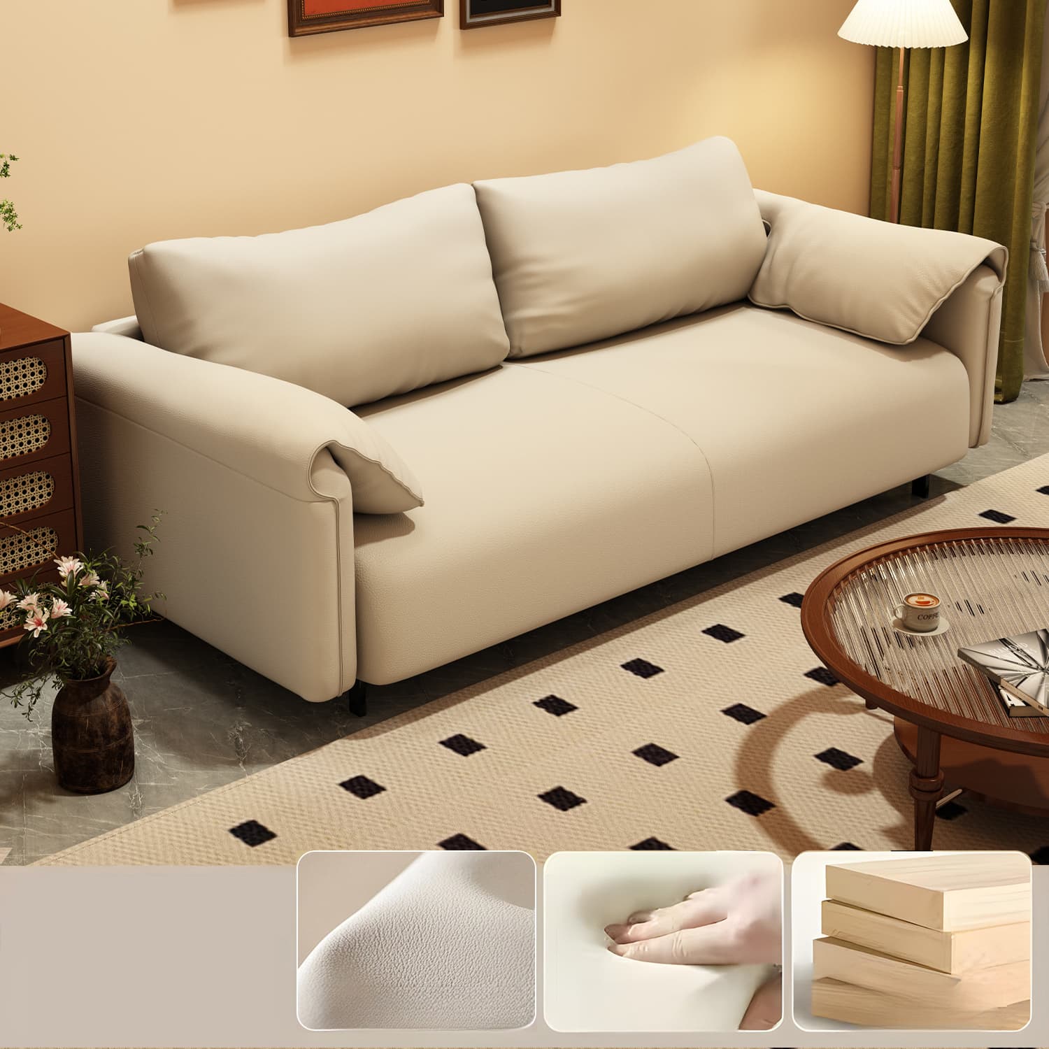 Modern Solid Color Tear Resistant Standard Sofa/Loveseat in Black/Ivory for 3-seater/Seats 2 - image 3