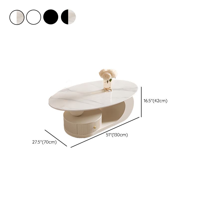 White/Midnight Black Scratch-proofed Oval Sintered Stone Board Game Coffee Table with Abstract Base and 1 Drawer for Living Room - image 21