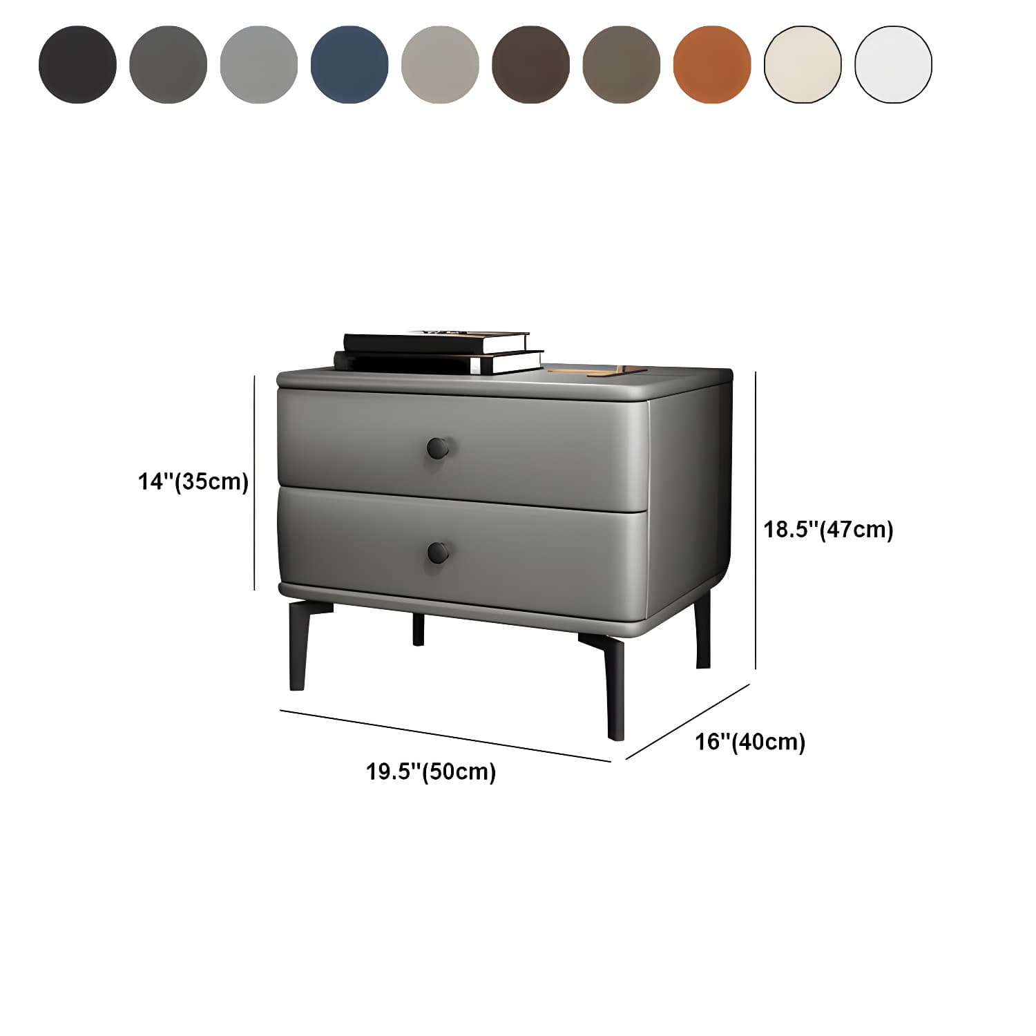 Pine Frame Two Drawers Leather Multicolor Choice of Black Table Foot Nightstand - image 19