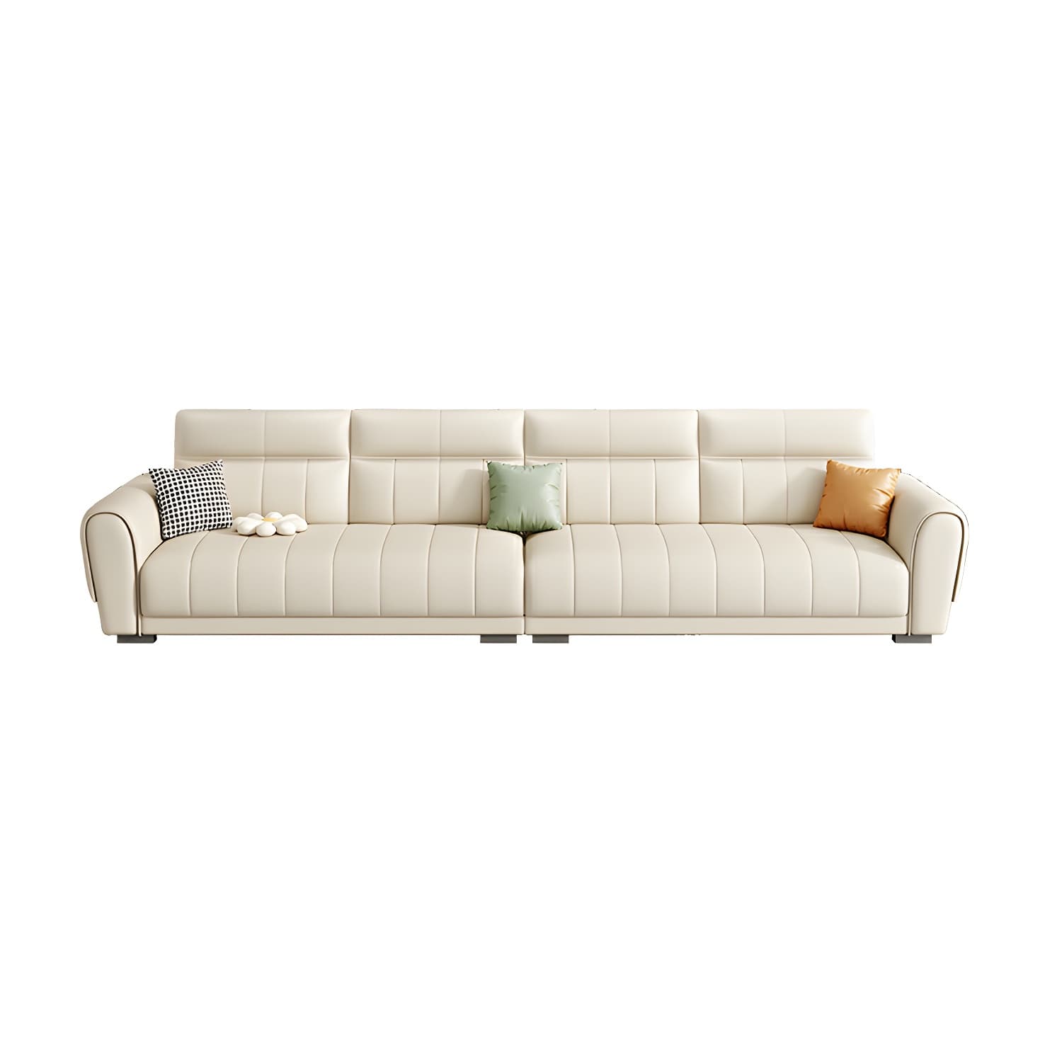 Scandinavian Wood Frame Beige Faux Leather Sectional with Cushion Back - image 11