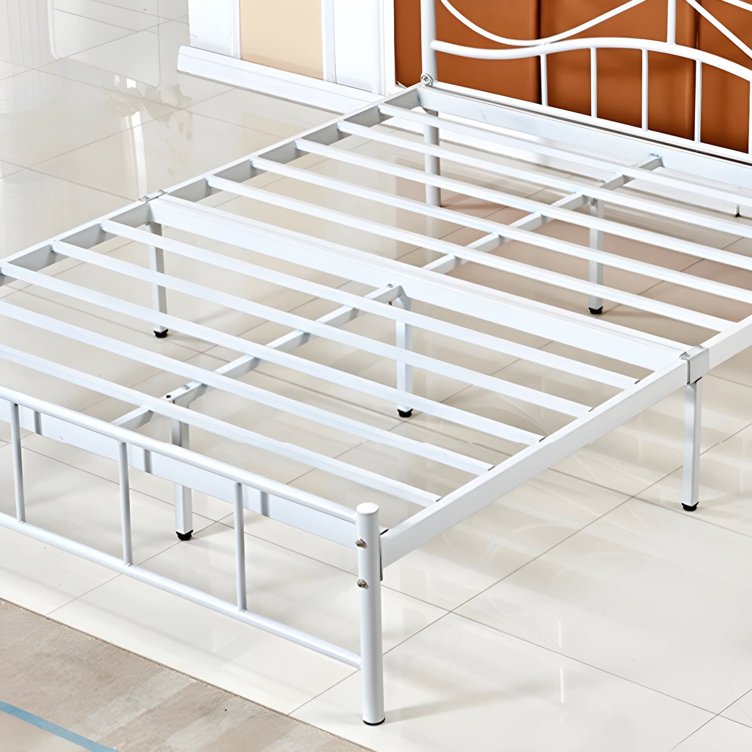 Four Poster Bed Glam Metal Bed, Camelback Open-Frame with Metal Legs - image 7