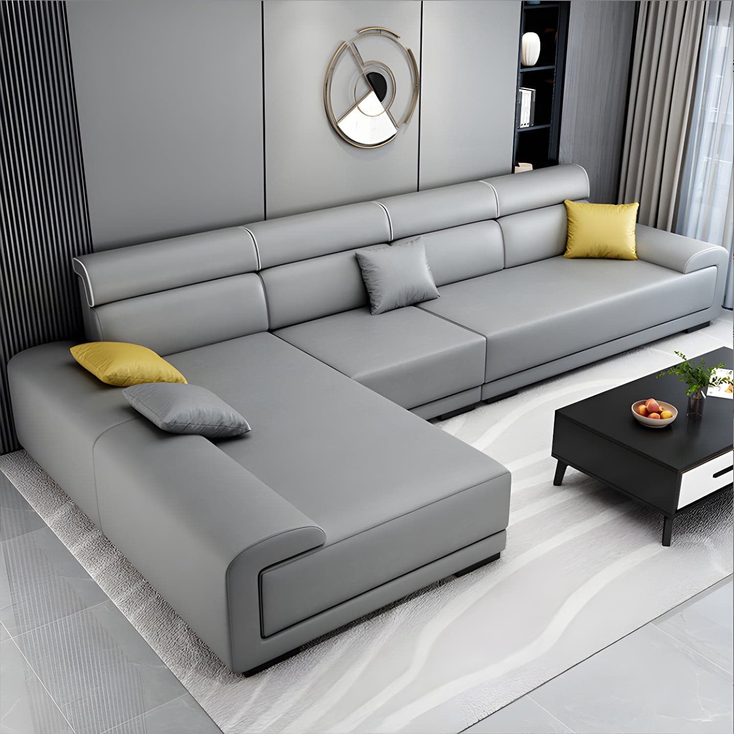 Modern L-Shape Wood Frame Sponge Cushion Back Sectional Sofa Chaise (10 Feet) - image 4
