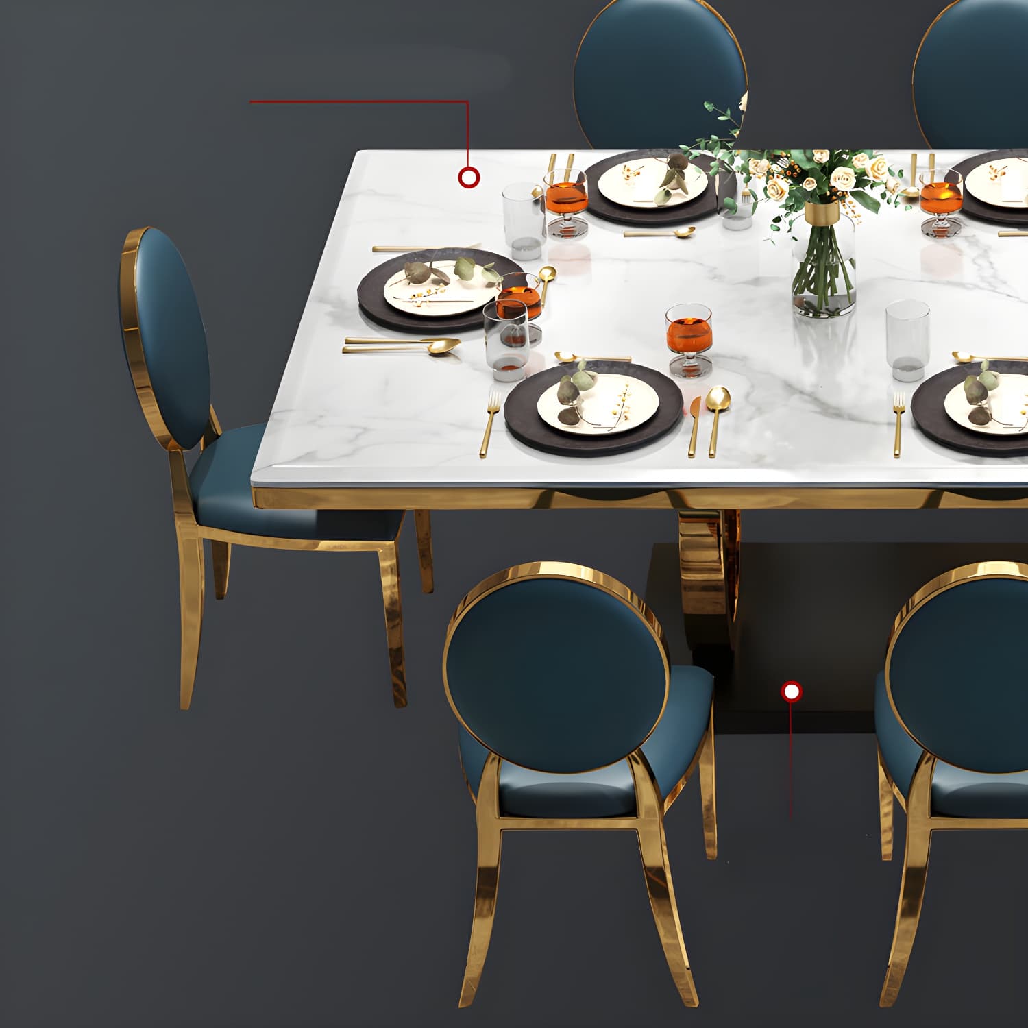 White Stone Top Table Luxury Rectangle Gold Base Dining Table - image 8