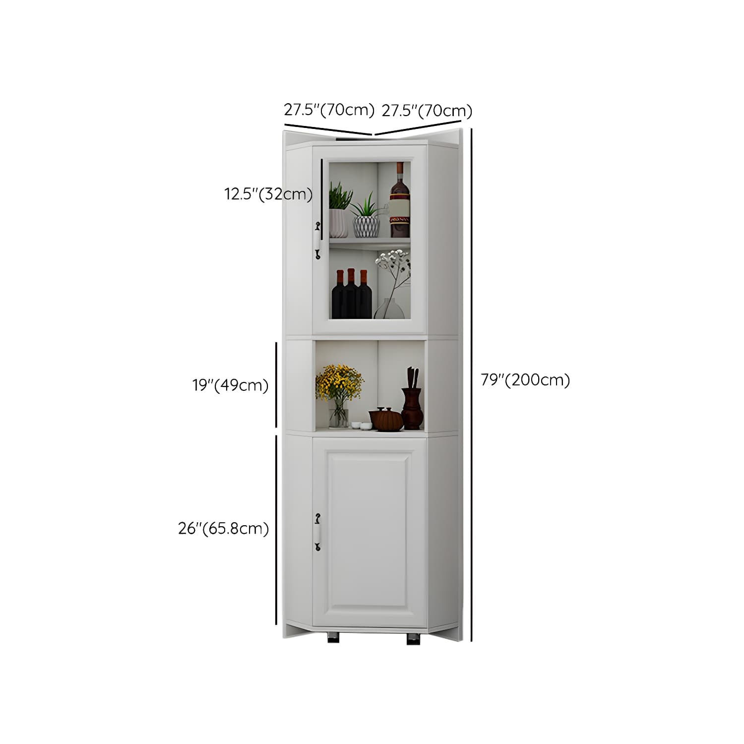 Modern White Corner Accent Cabinet with Glass Doors and Adjustable Interior Shelves - image 16