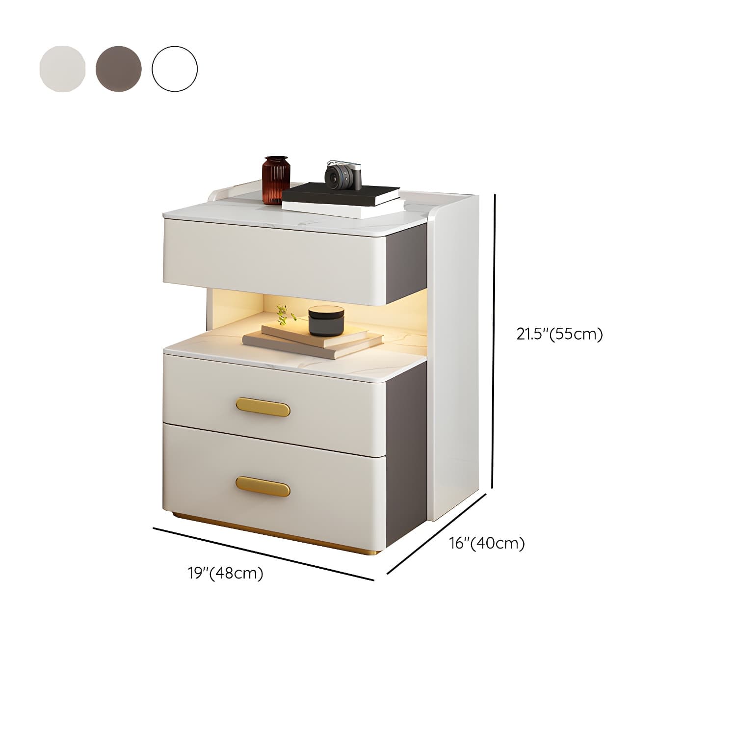 Open Storage Night Table Modern Bed Nightstand with 3 Drawers - image 14