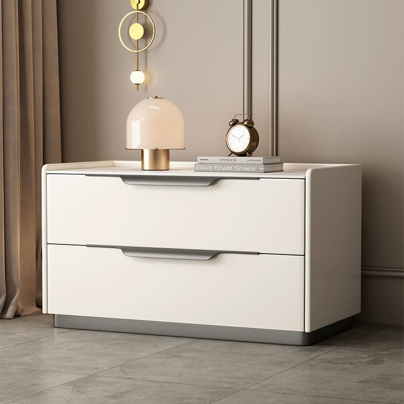 Modern Wooden Nightstand with 2 Drawers in Low Height - Stone Countertop Included