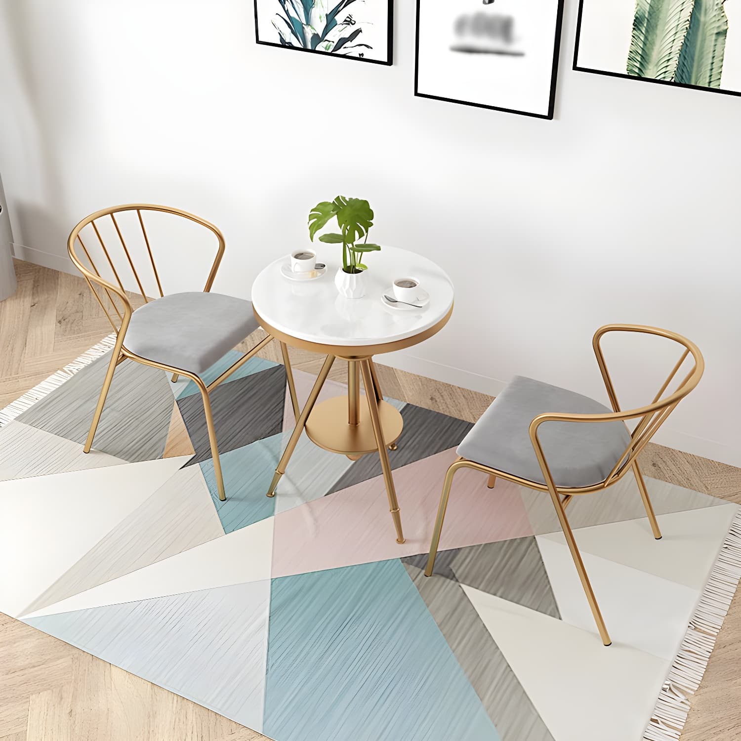 Traditional Luxury Round Dining Table Marble Top Table with Gold Metal Base