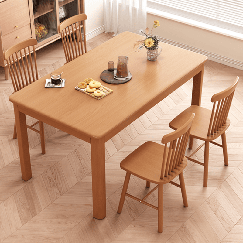 Minimalist Rectangular Dining Table Set with 4 Legs and Natural Wood Top, Featuring Back Seat - image 4