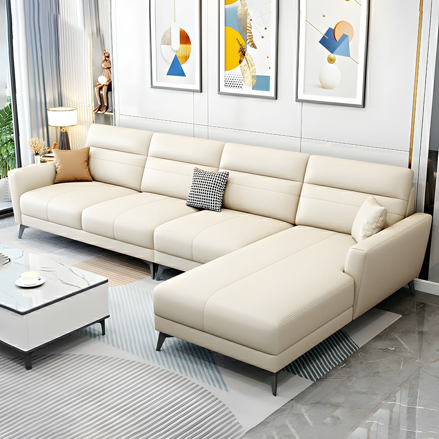 Modern L-Shape Stationary Sectional Sofa Chaise with Flared Arm Design - image 11
