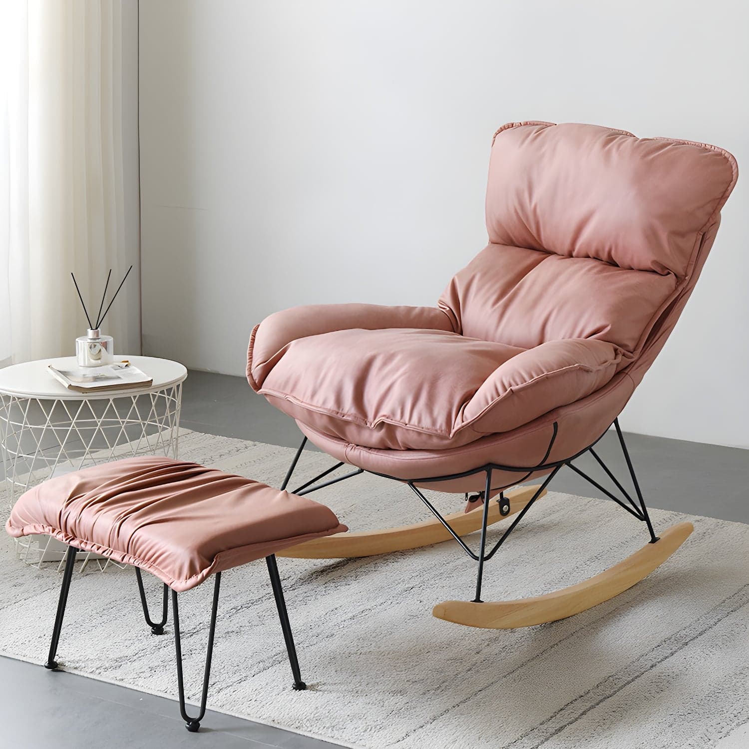 Contemporary Nursery Rocking Chair Indoor Sofa Rocking Chair with Ottoman and Cushion - image 4