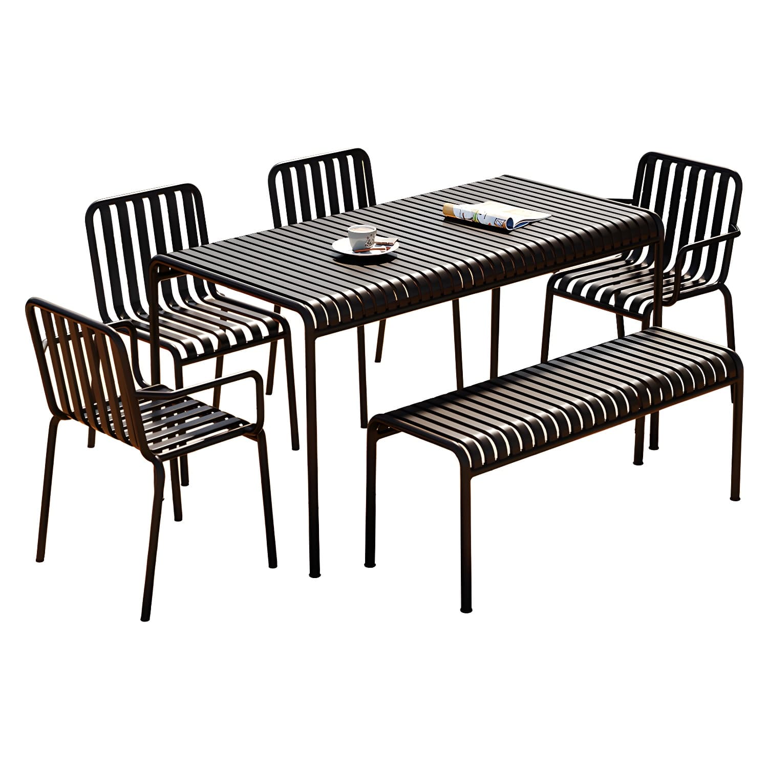 Contemporary Metal Patio Dining Side Chair Slat Back Side Chair - image 13