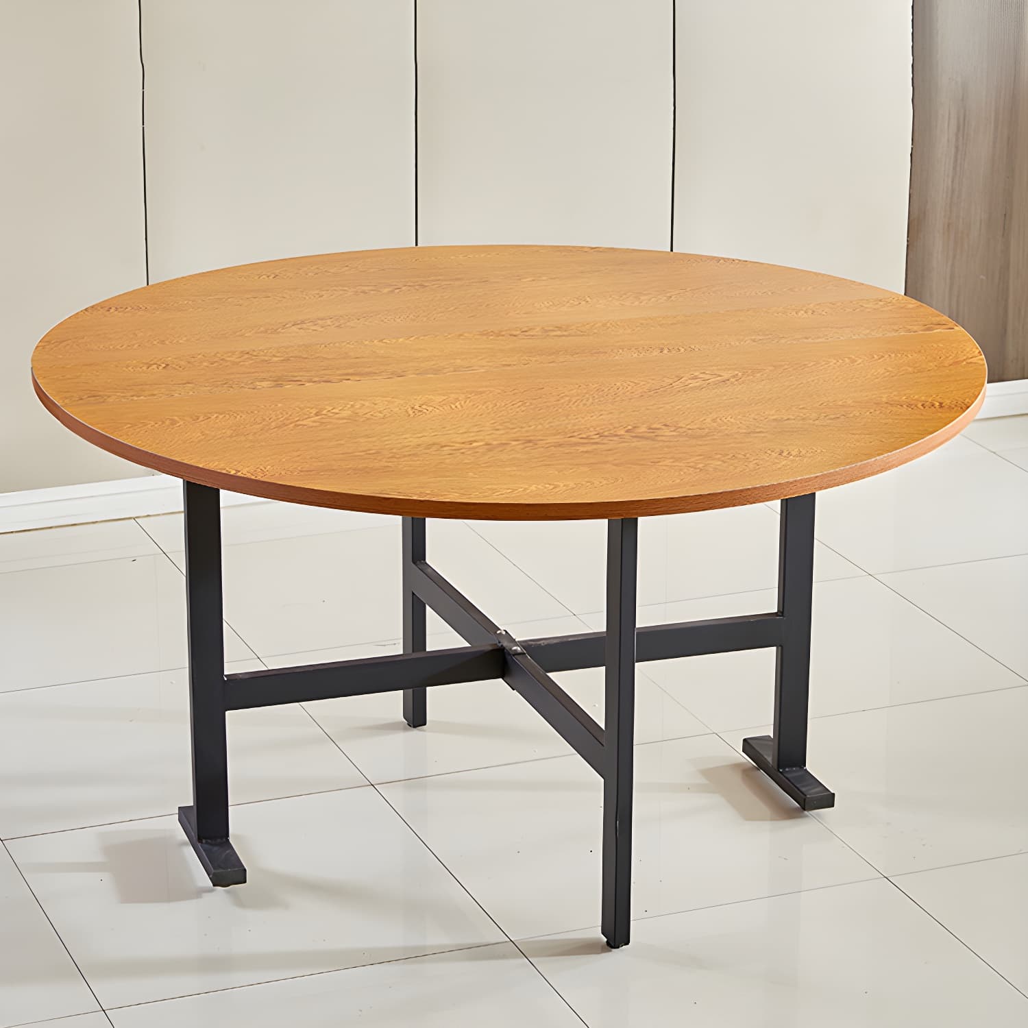 Metal Mid-Century Modern Round Table Wood Top Dining Table with Drop Leaf - image 6