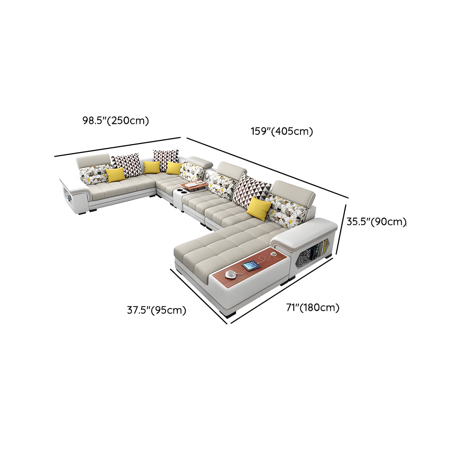 Modern Beige Sectional Sofa with Wood Frame, Pillow Back & Slipcover, Storage Included with Shelves - image 21