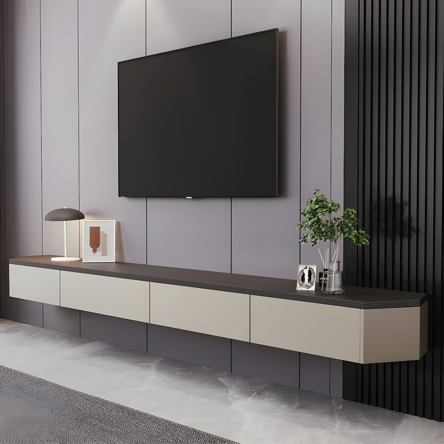 Contemporary Wall-Mounted TV Media Console with Cable Management - image 3
