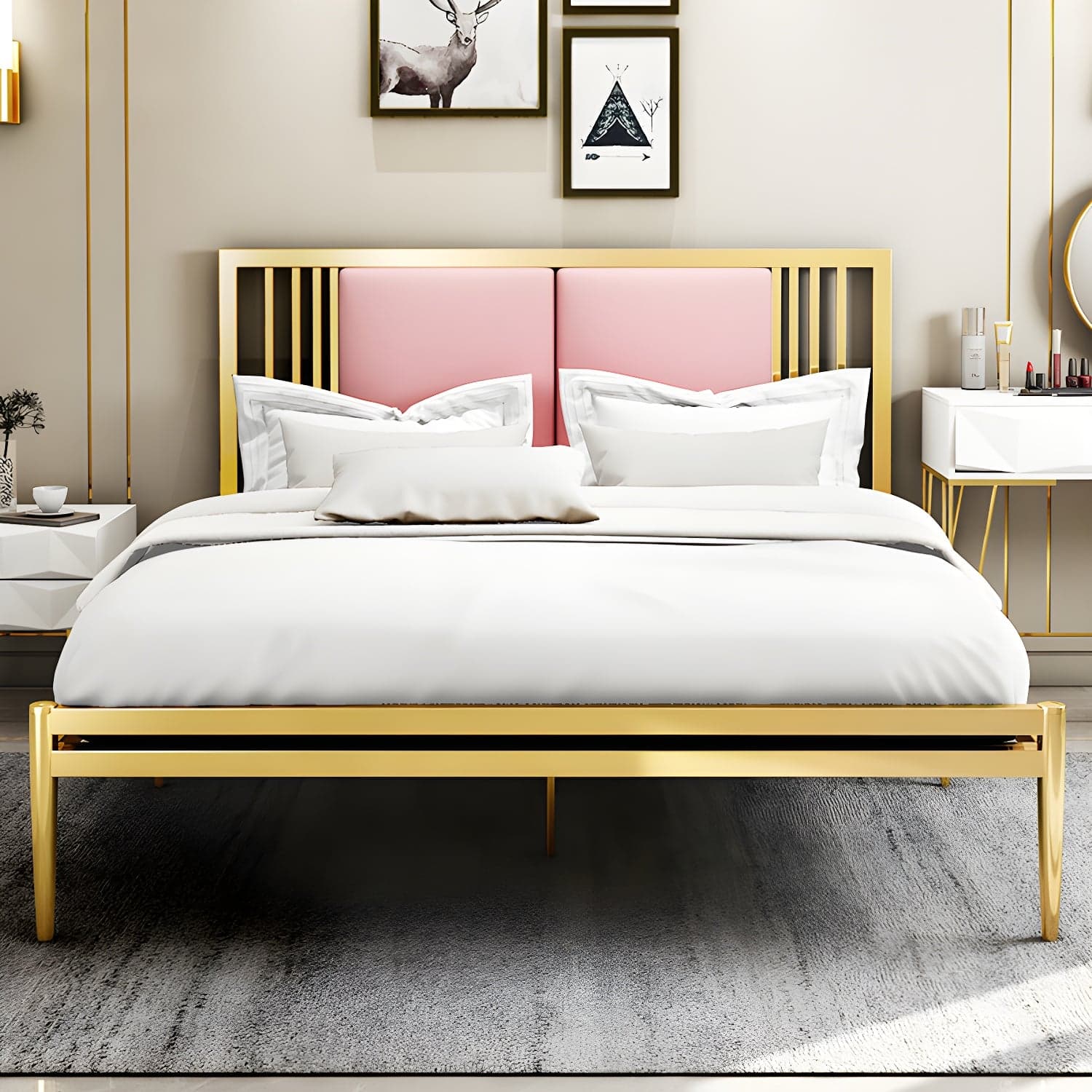 Metal Open-Frame Bed Contemporary Standard Bed with Custom Gold Legs - image 3