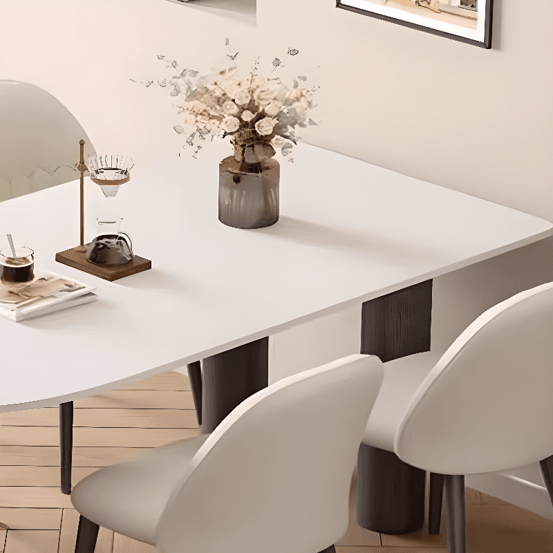 Art Deco Peninsula Dining Table with White Slate Stone Fixed Tabletop at Standard Height - image 9