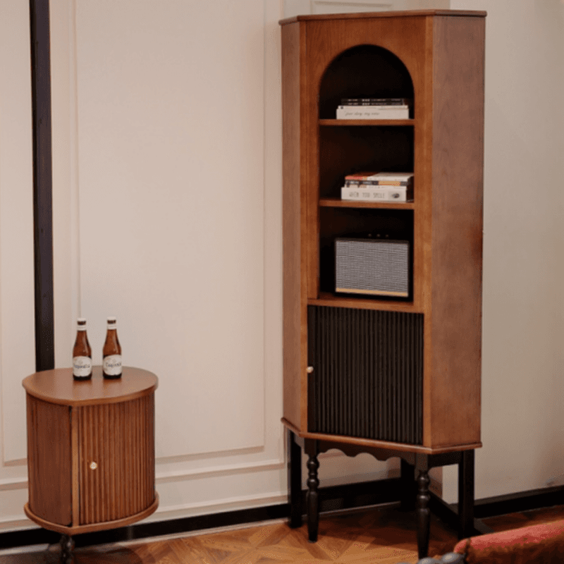 Modern Simple Nook Detached Accent Cabinet with 1 Cabinet, 3 Exterior Shelves, Cabinet Knobs, and Midnight Black/Light Brown Top - image 5