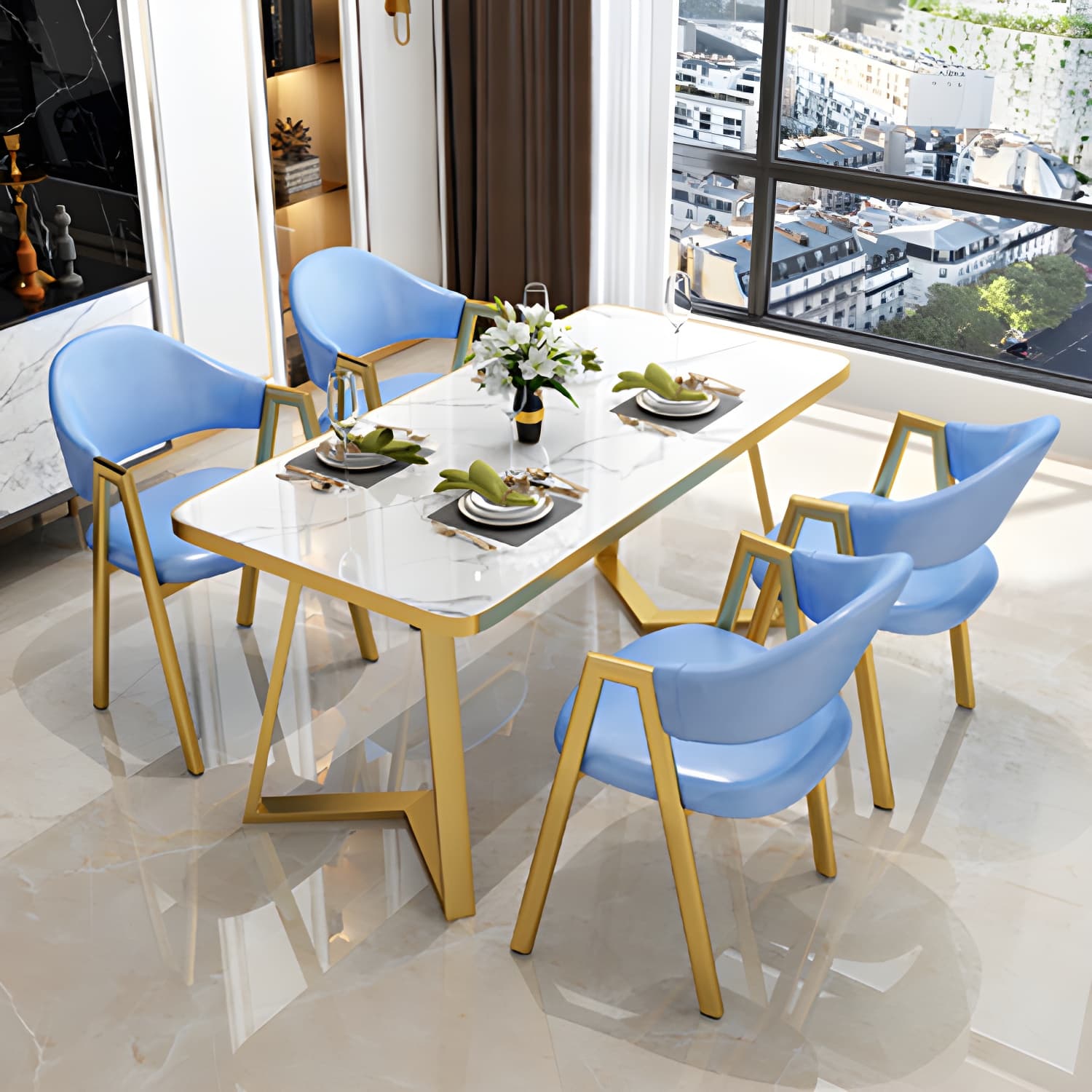 Nordic Traditional Height Sintered Stone Dining Table Rectangle Dining Room Set For Home