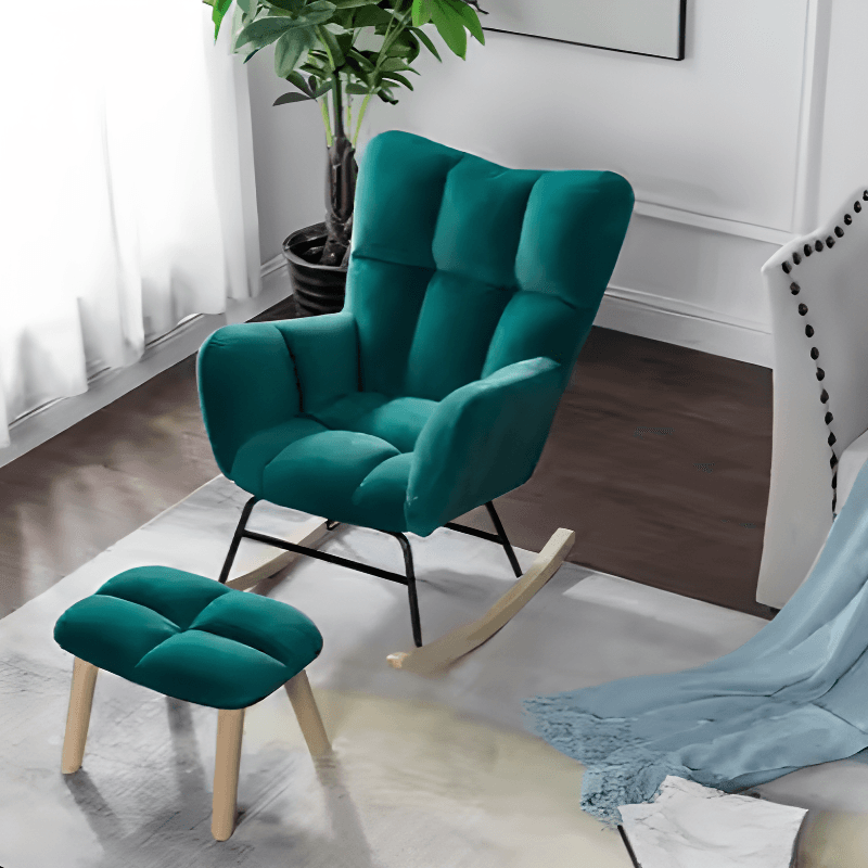 Simplistic Scratch-immune Padded Recessed Arm Ottoman Upholstered 2 Piece Set Bedroom Rocking Chair - image 10