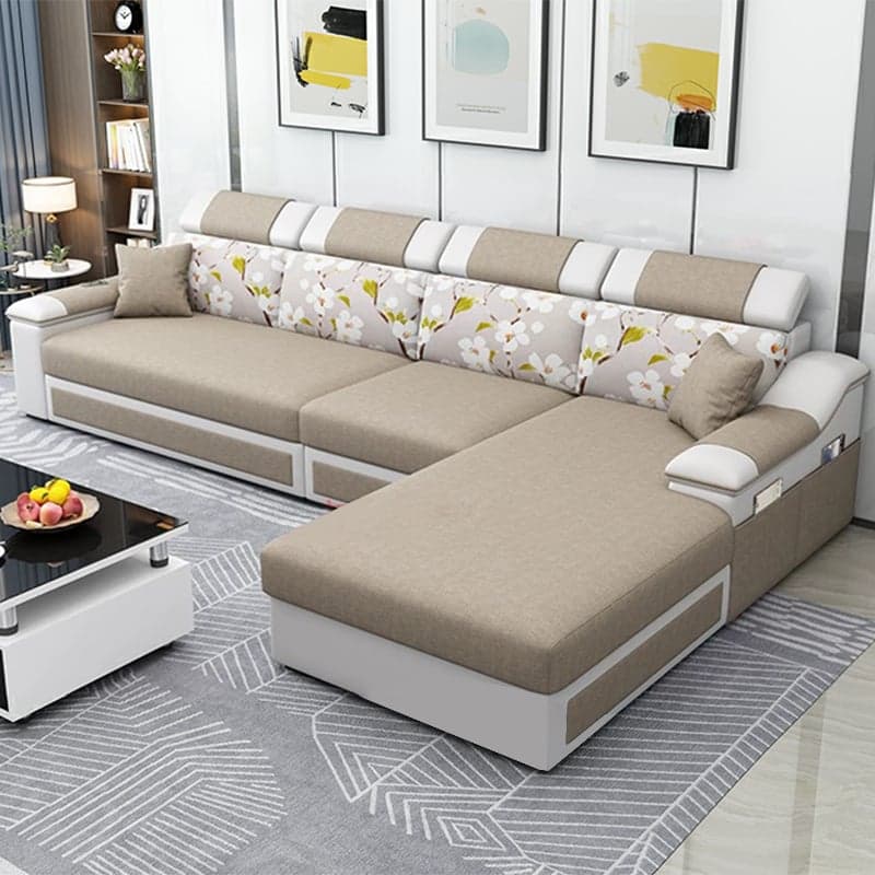 Modern Reversible L-Shape Wood Modular Sofa Chaise with Pillow Top Arm - image 8