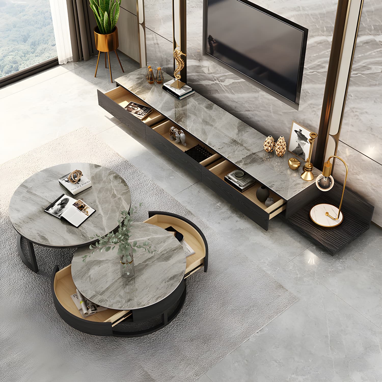 Slate Coffee Table Slate Nesting Coffee Table Set with Storage Drawer - image 8