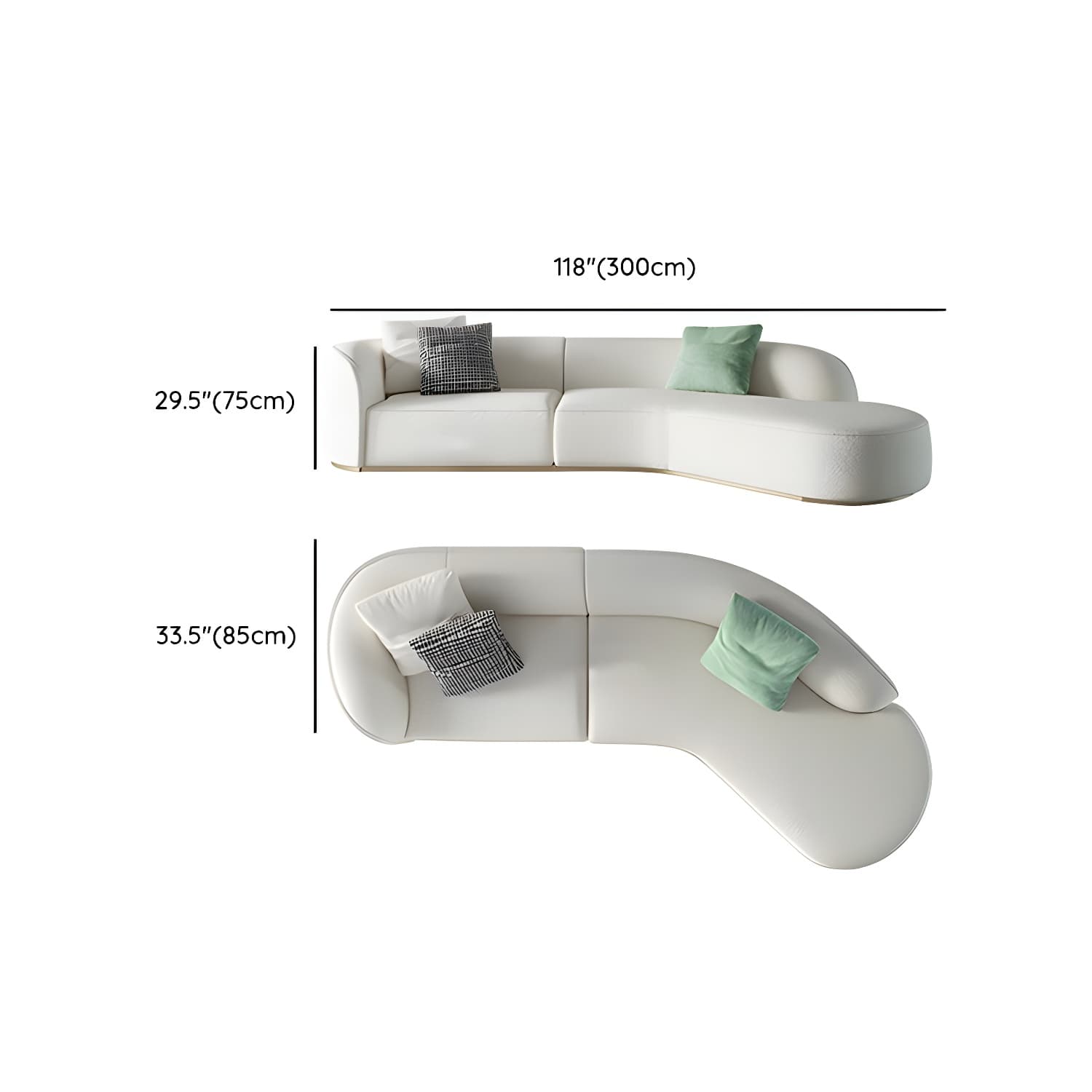 Scandinavian Wood Frame Curved Sectional Sofa in Beige Sherpa Upholstery, 2 Piece Set - image 20