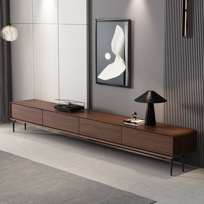 Dove Grey/White/Auburn Mid-Century Modern Wooden TV Stand with 4 Drawers - image 3