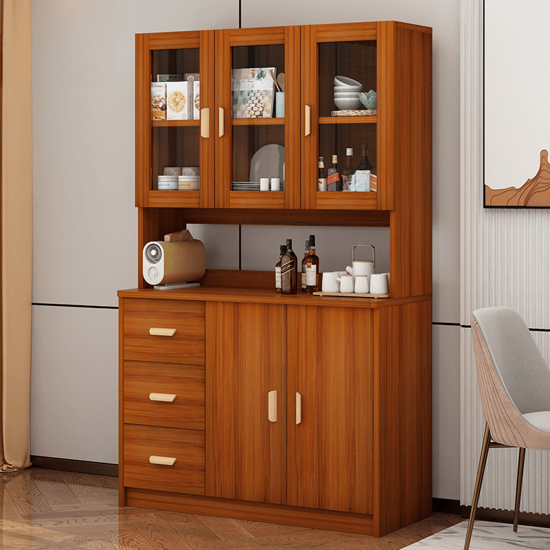 Modern Glass Doors Freestanding Wood Countertop Sideboard with Kitchen Appliance Storage - image 5