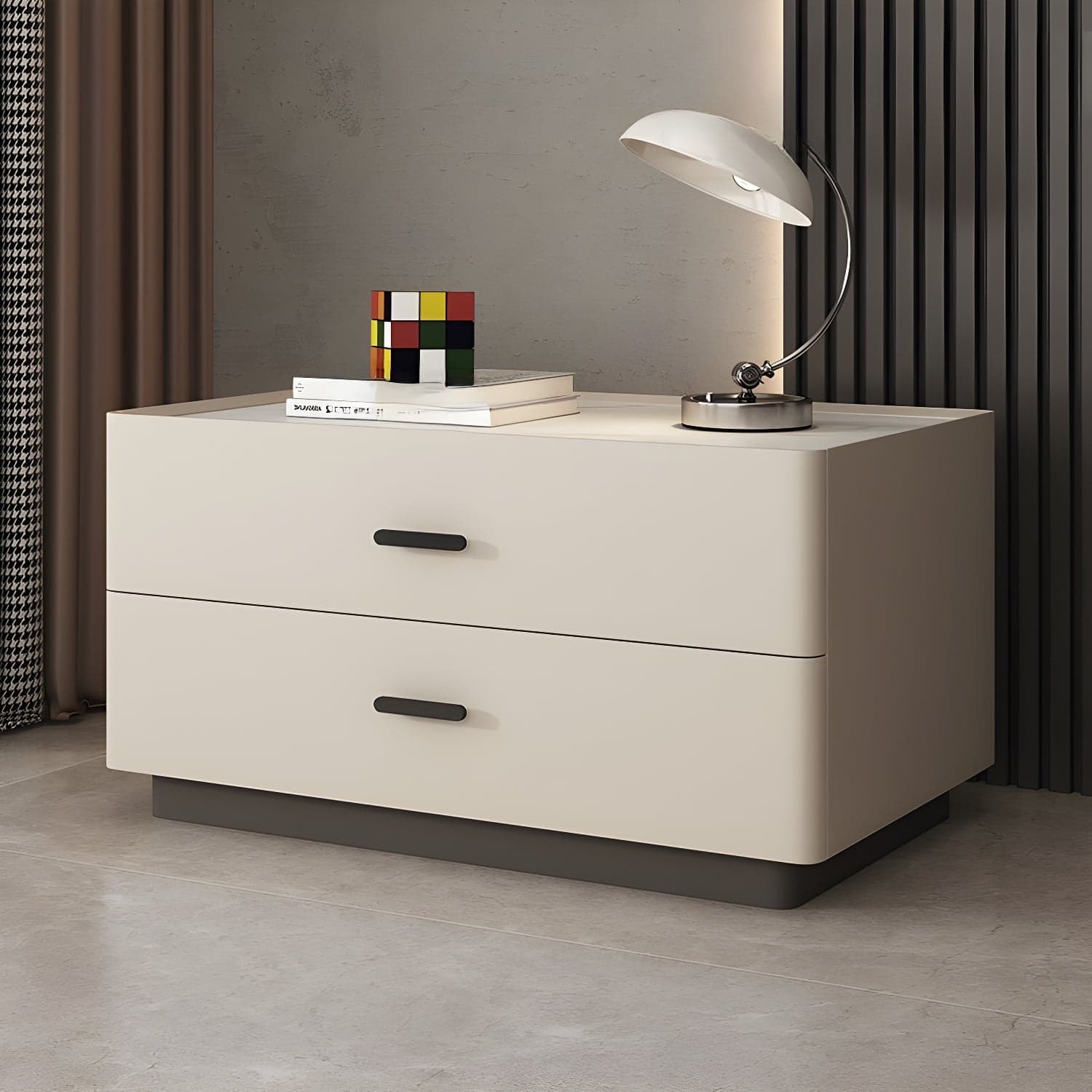 Elegant Two-Drawer Faux Leather Nightstand with Stone Countertop in Low Height for Modern Homes - image 7