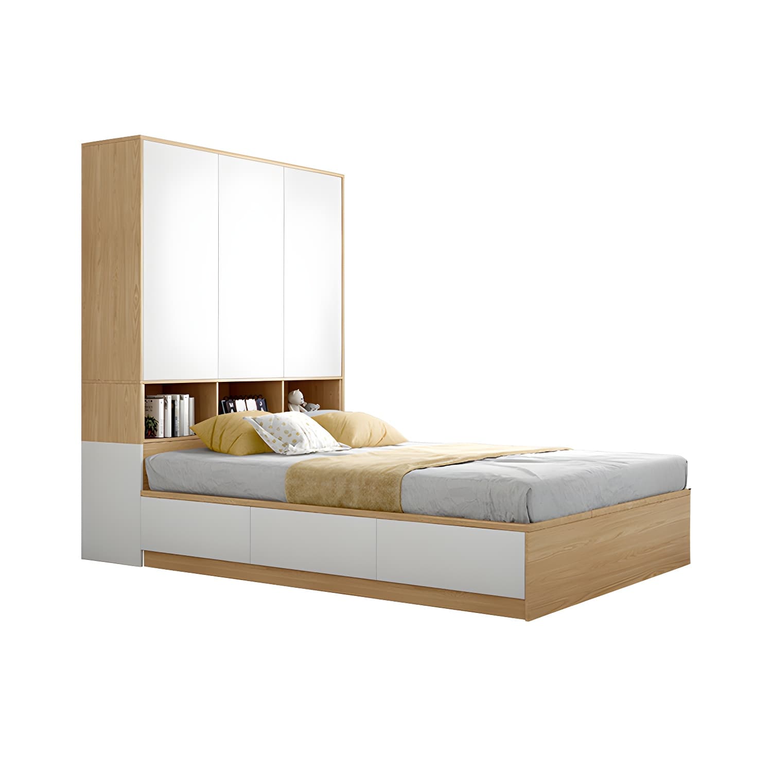 Modern Wood Platform Bed Frame Natural No Distressing Bookcase - image 5