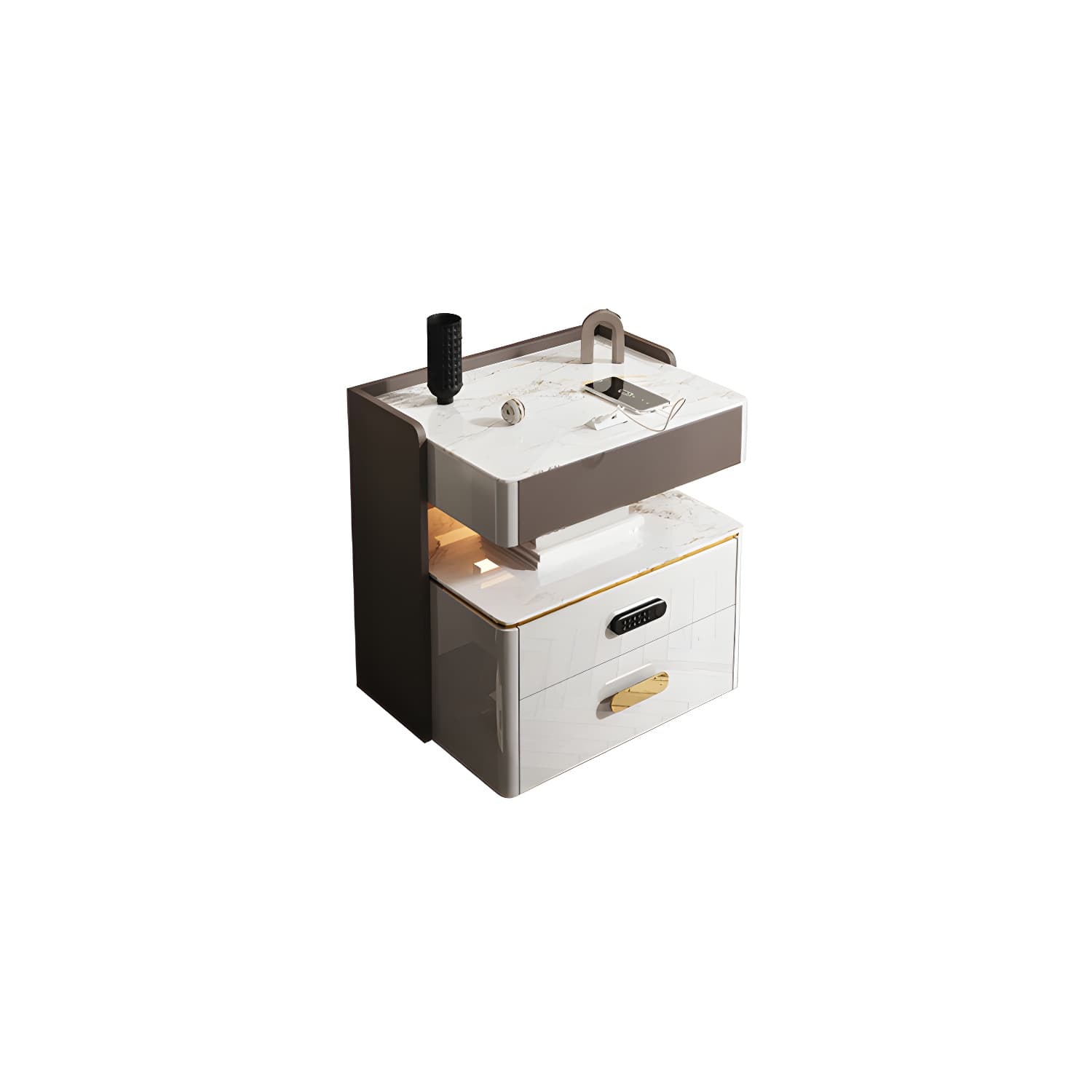 3-Drawer Nightstand with USB charging 21.65" Tall Faux Leather Nightstand - image 16