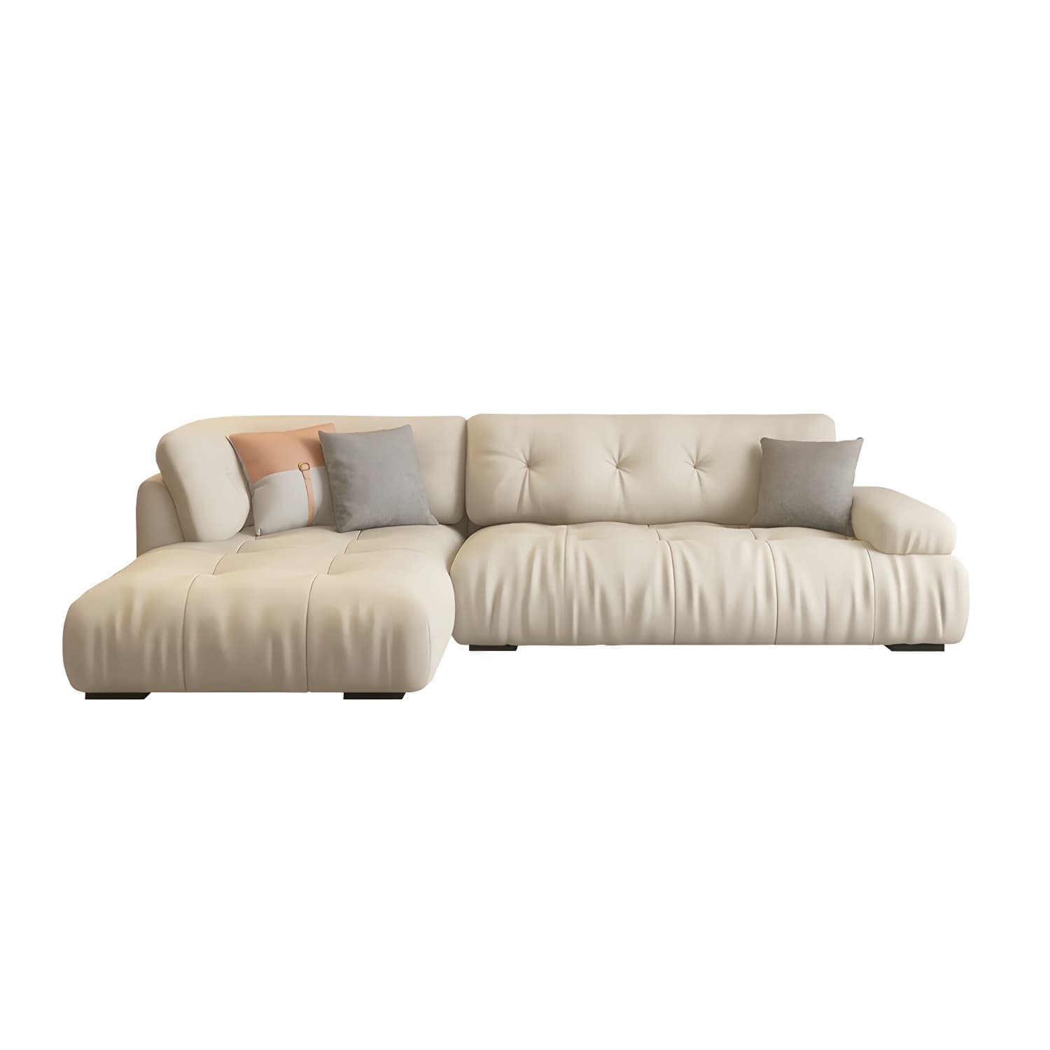 Flannel Upholstered Sectional Sofa in Gray with Scandinavian Wooden Frame - image 5