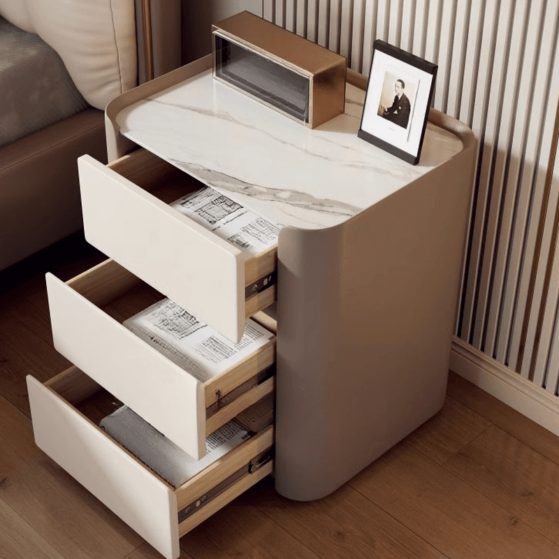 Organic Modern Stone Countertop Bedside Cabinet Nightstand with 3 Drawers - image 8