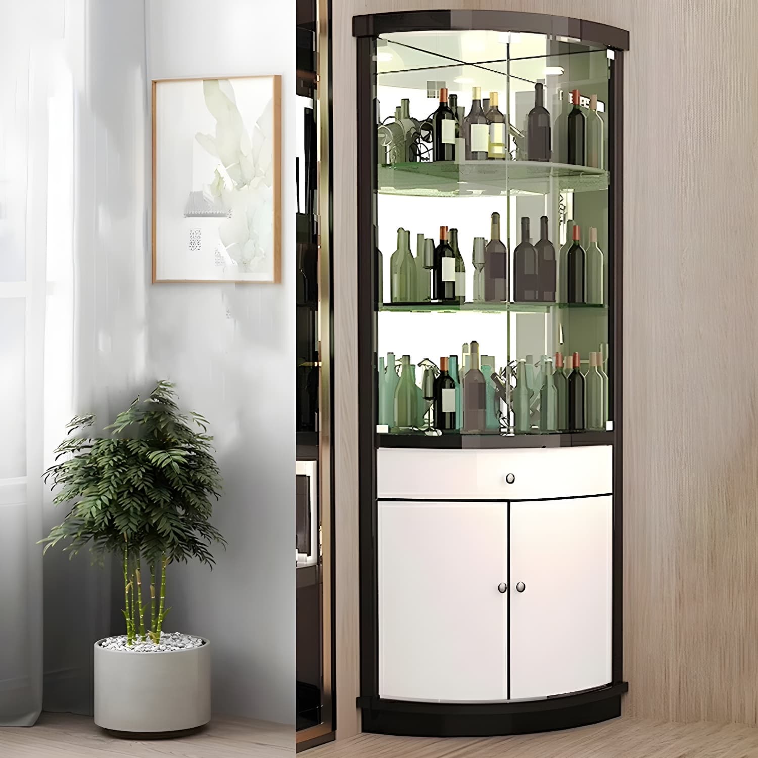 Circular Corner Glass Accent Cabinet with Clear Glass Doors and 3 Shelves - image 5