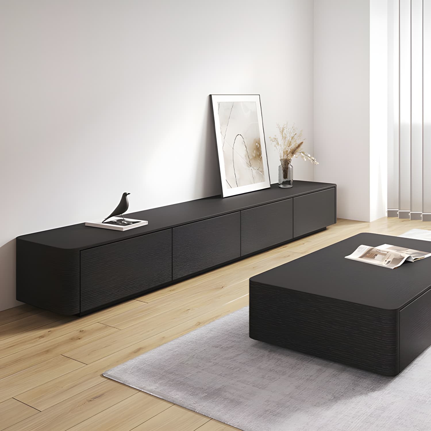 3 / 4 Drawers Modern TV Console 16" D Closed Storage Wooden TV Stand - image 4
