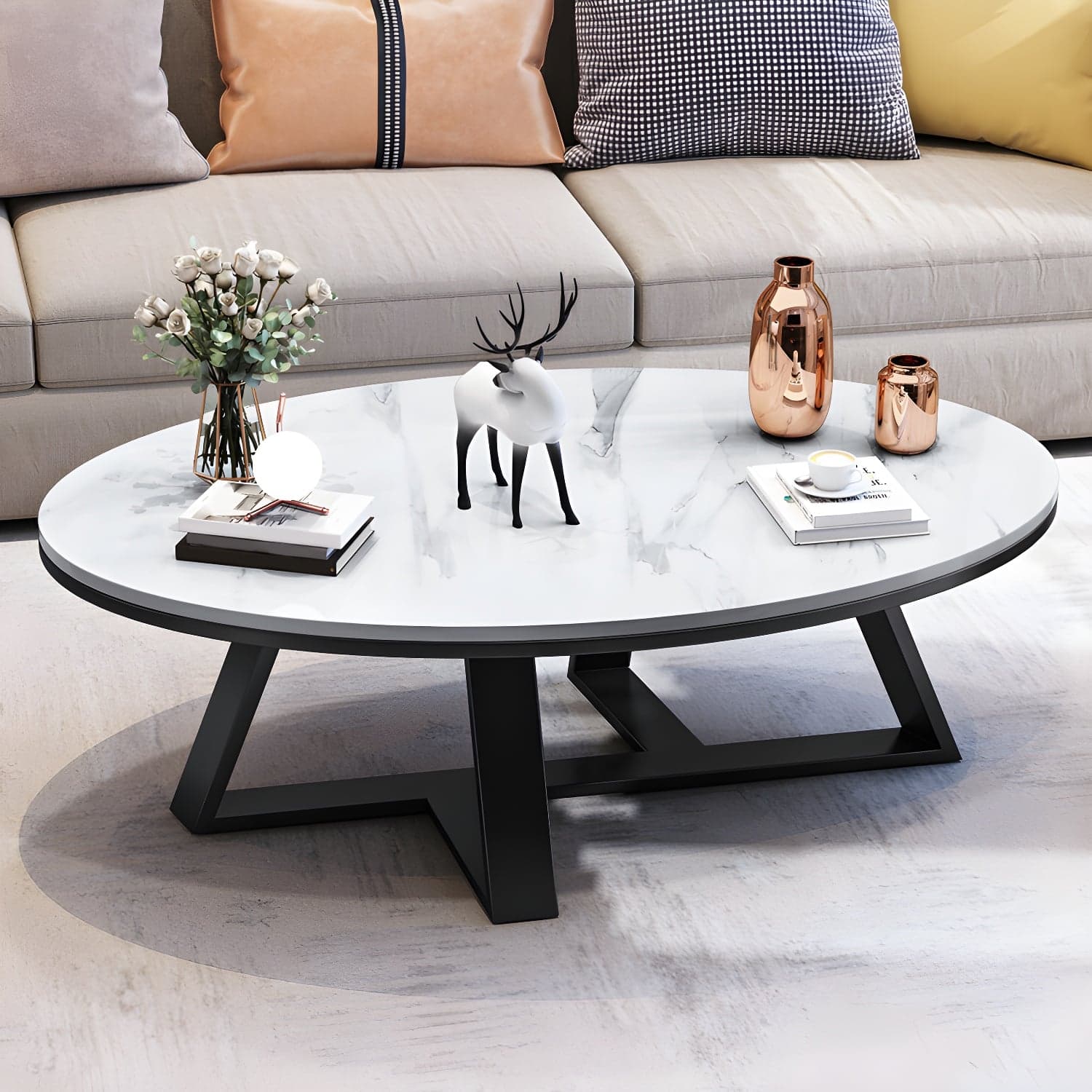 Slate Oval Coffee Table Minimalist Coffee Table for Living Room - image 3