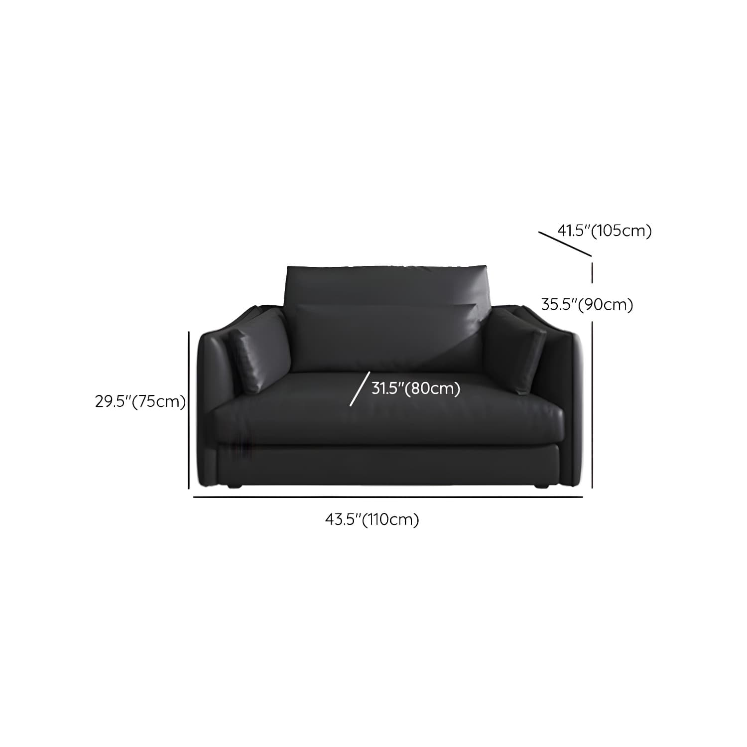 Modern Genuine Leather Sectional Sofa in Black with Recessed Arm - image 9