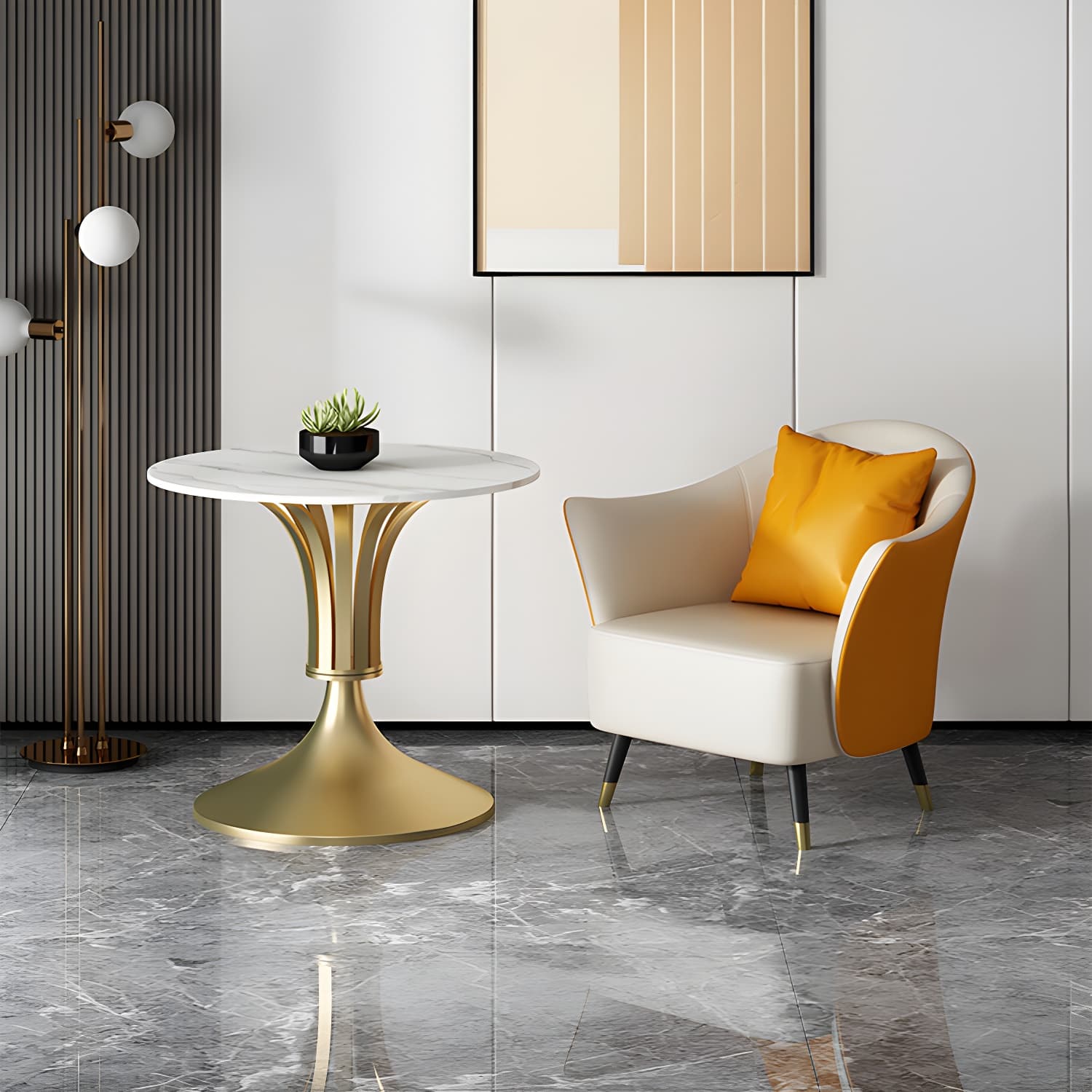 Metal Glam Dining Set with Padded Chairs 1/2/3/5 Pcs White Stone Dining Table Set - image 9