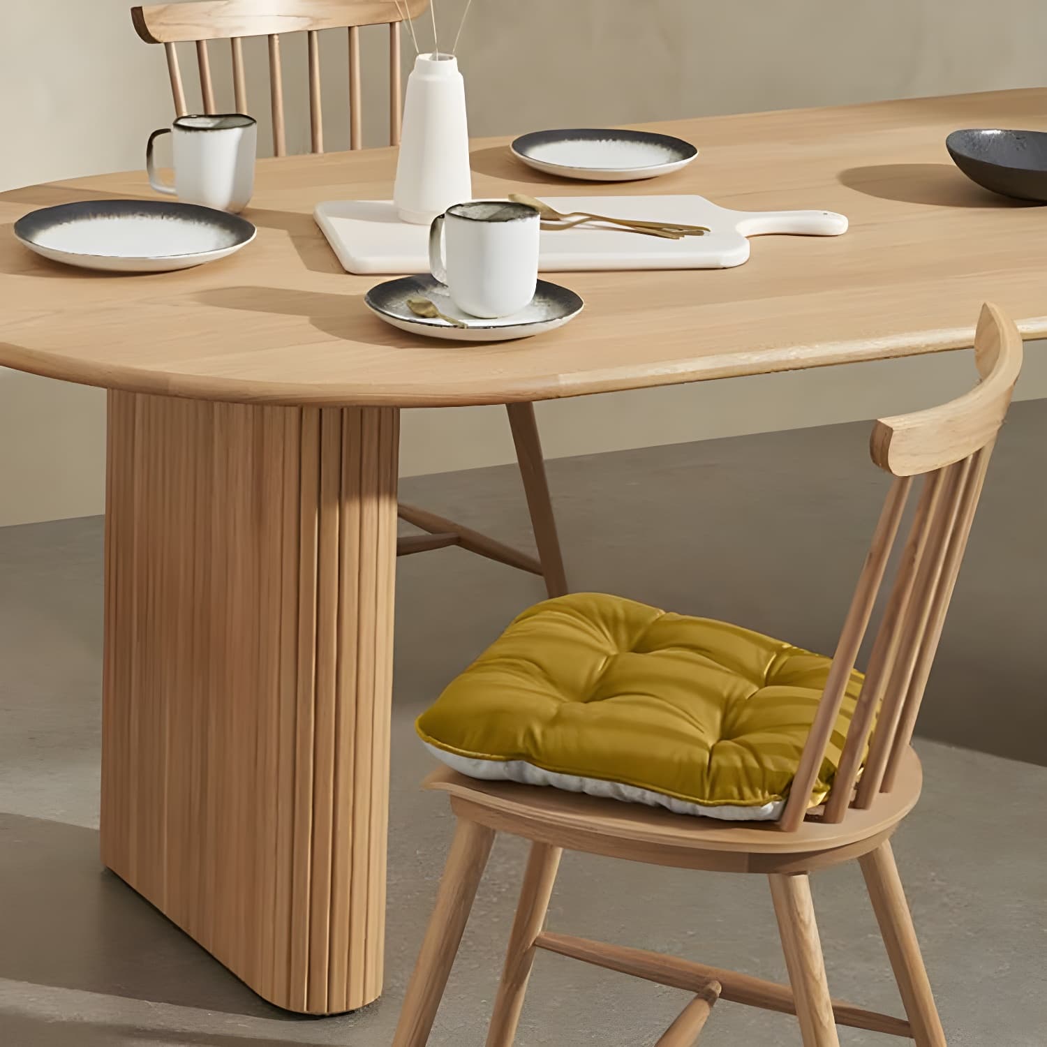 Modern Solid Wood Dining Table Oval Table with Double Pedestal - image 10
