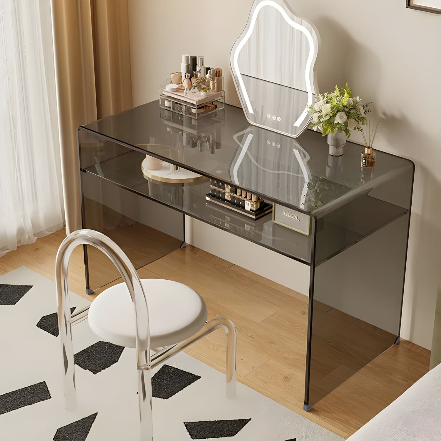 Transparent Glass Rectangular Dressing Table Double Base with Partition - image 3