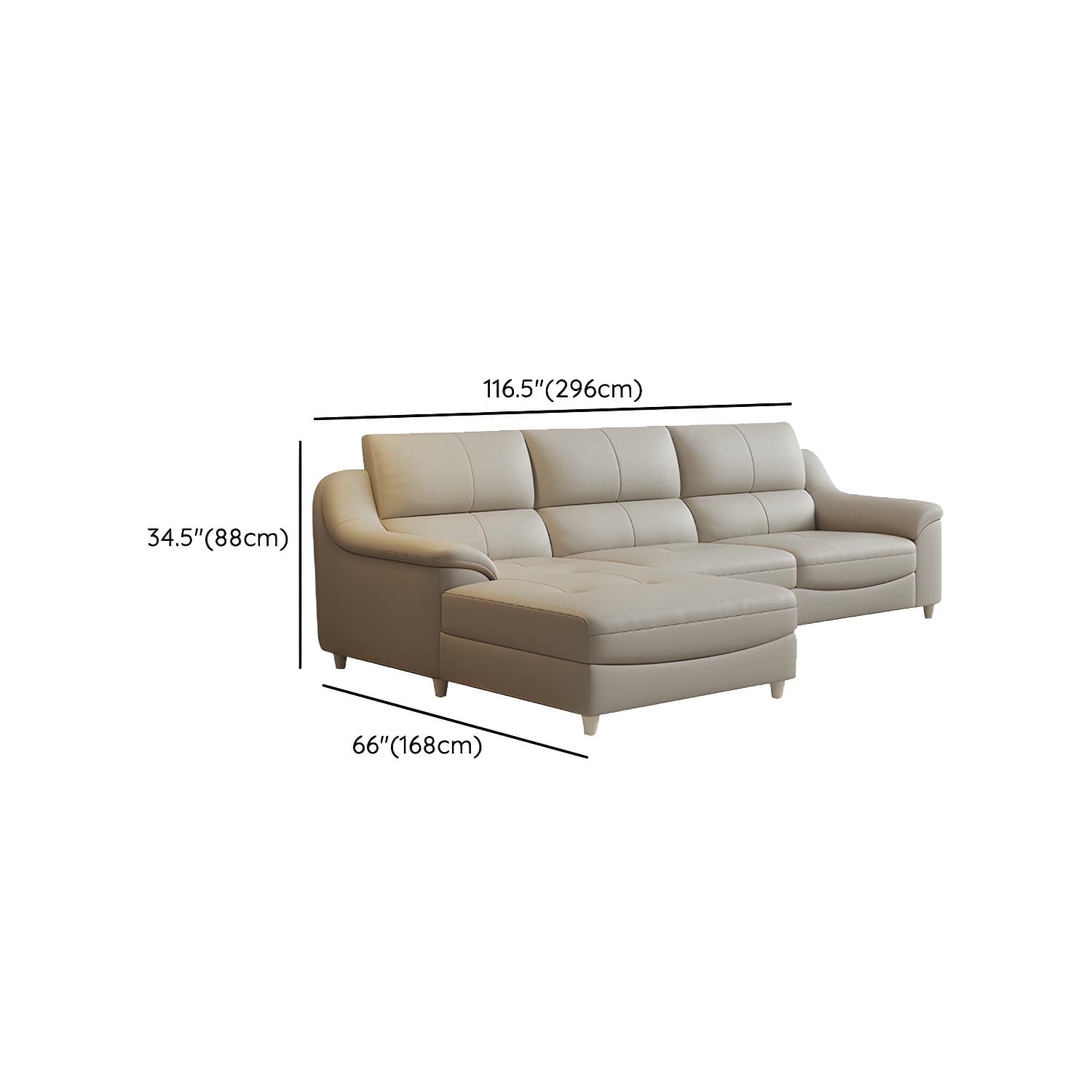 Beige Genuine Leather Modern Stationary Sectional Sofa with Wood Frame - image 19