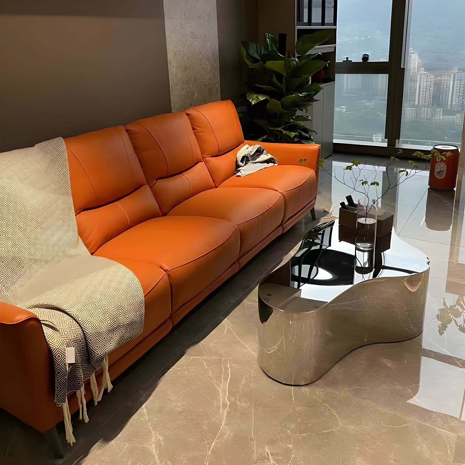Silver Modern Coffee Table with Free Form Metal Top and Abstract Stainless Steel Base - image 14