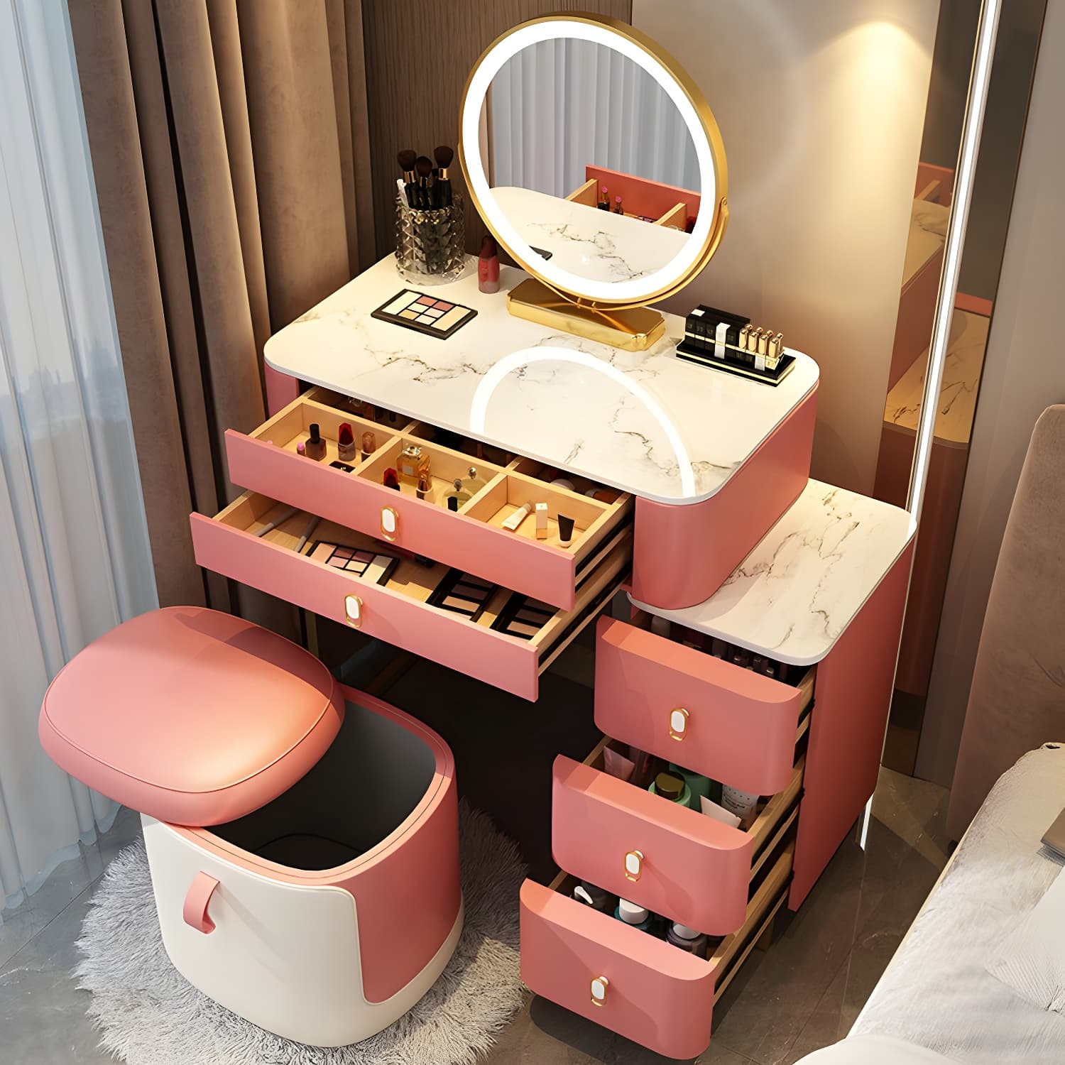 Contemporary Make-up Vanity with 5 Storage Drawers for Bedroom - image 9