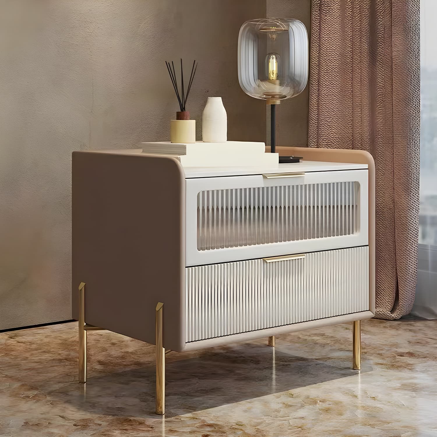 Glam 4 Gold Legs Storage Drawer Nightstand with Glass Drawer Door - image 8