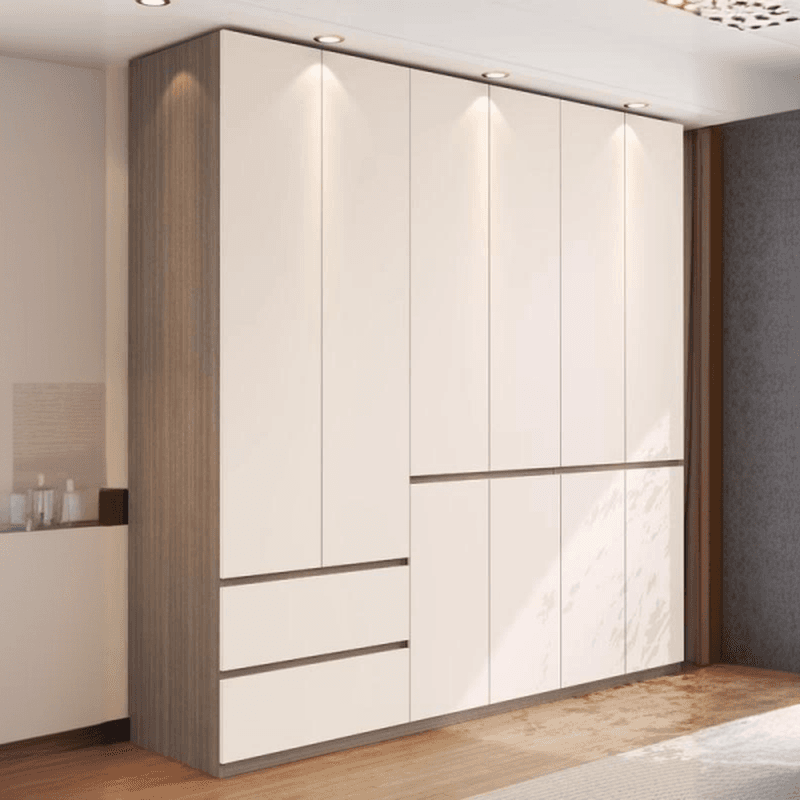 White Modish Manufactured Wood Independent Armoire Cabinet with Soft Close Drawer, Soft Close Door, and Interior Shelves