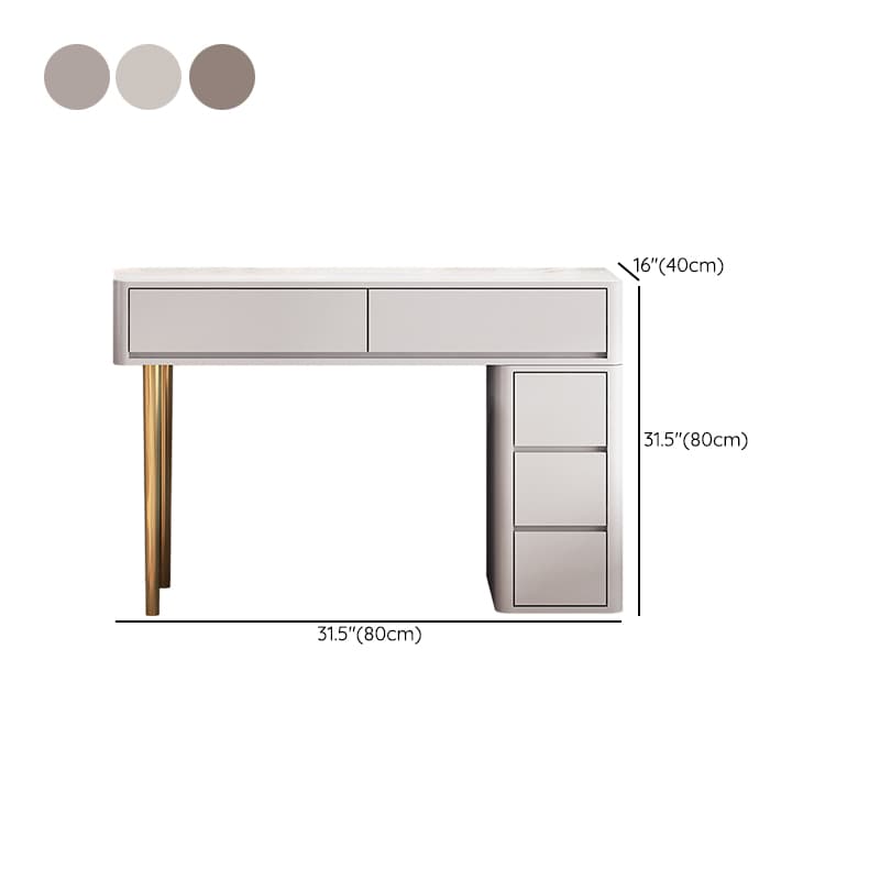 Vanity Set with Stone Table Top, Light Gray Upholstered Chair, 5 Drawers, Mirror Lights, and Push-Pull Lighting - image 12