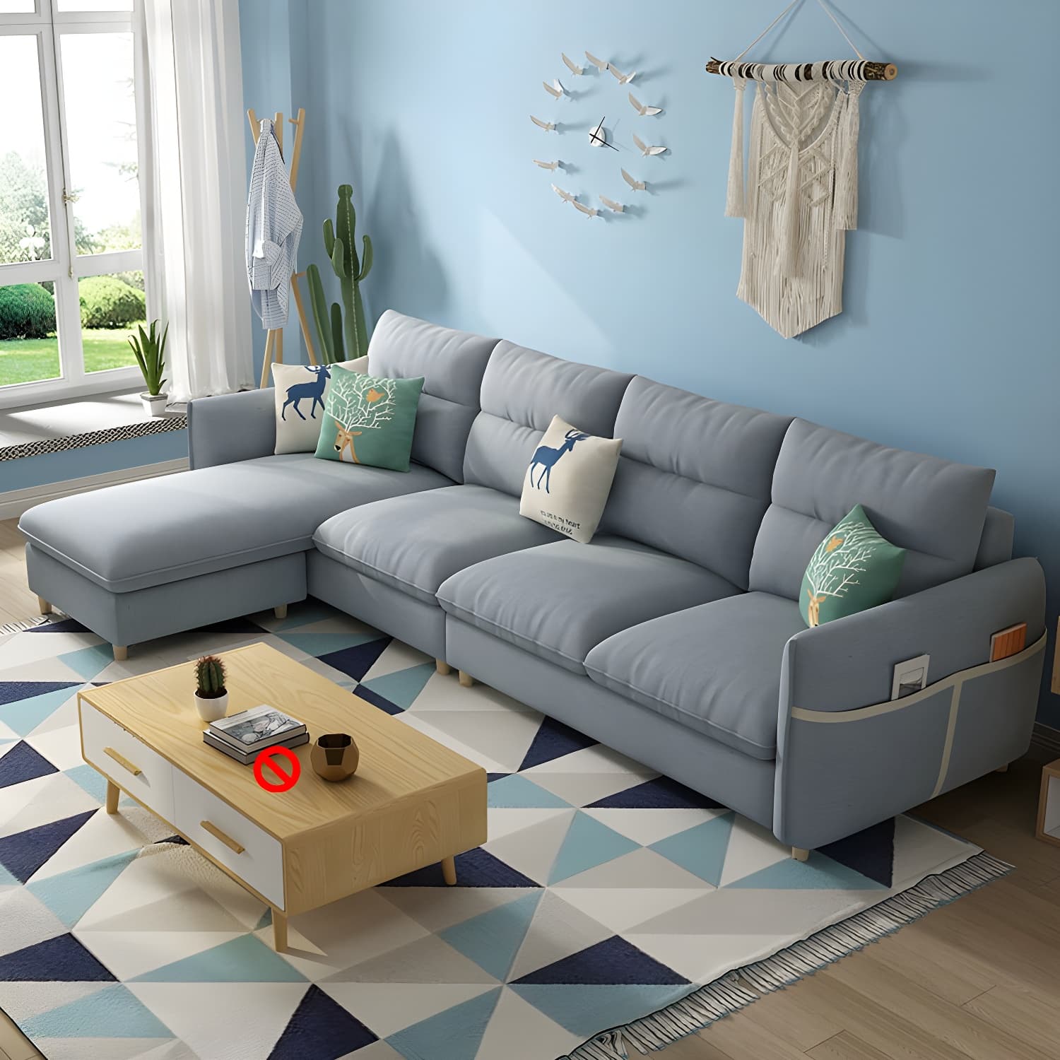 Scandinavian Modular L-Shape Sectional Sofa Chaise with Reversible Pine Wood Frame - image 5