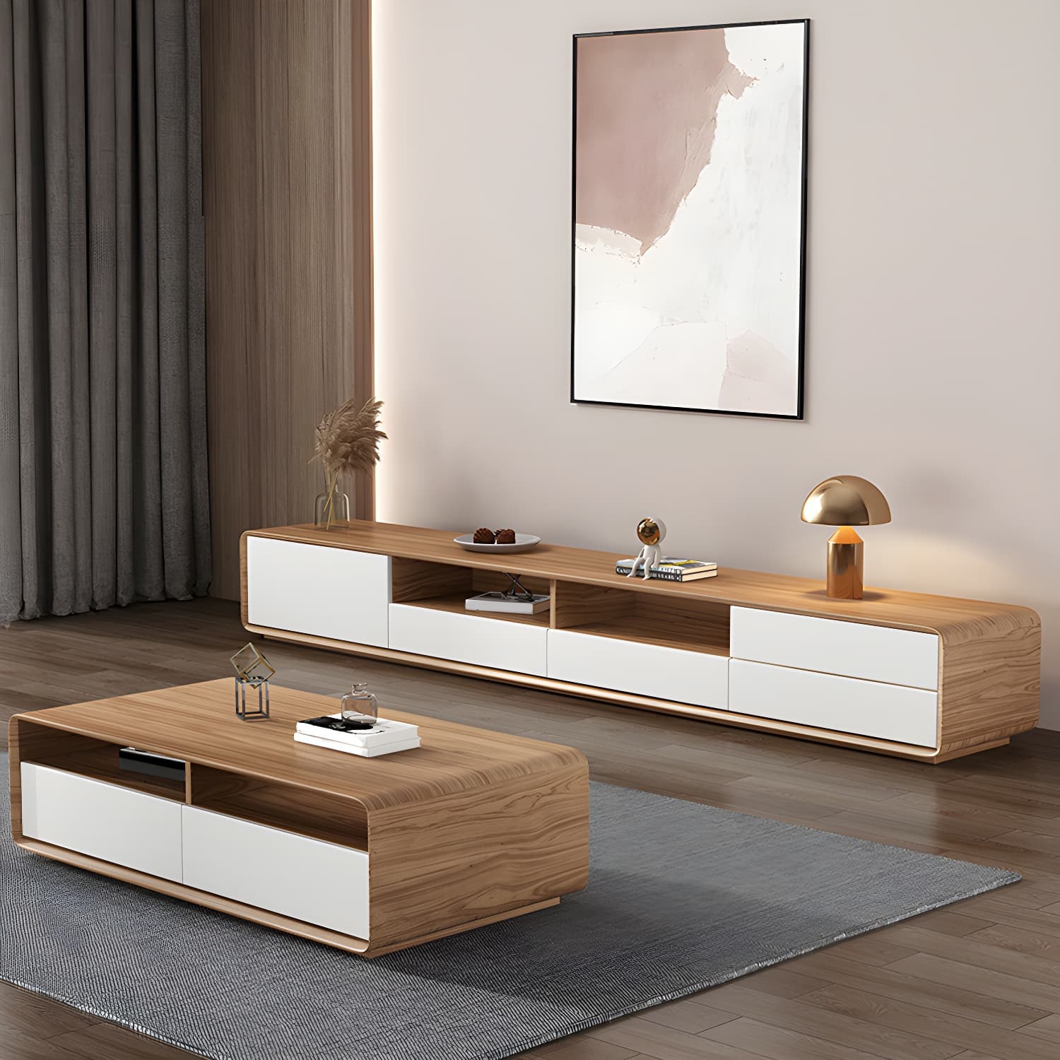 Wooden TV Media Console Scandinavian TV Stand Console with Drawers - image 4
