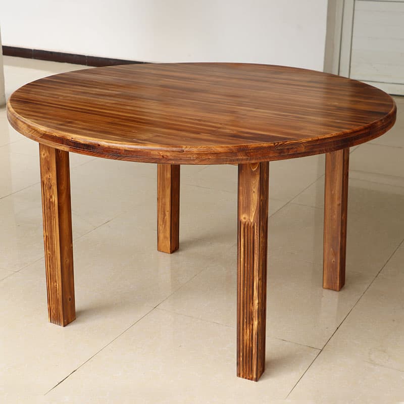 Minimalist Rounded Wood Slab Dining Table Set with 4 Legs and Fixed Table in Tan/Unfinished